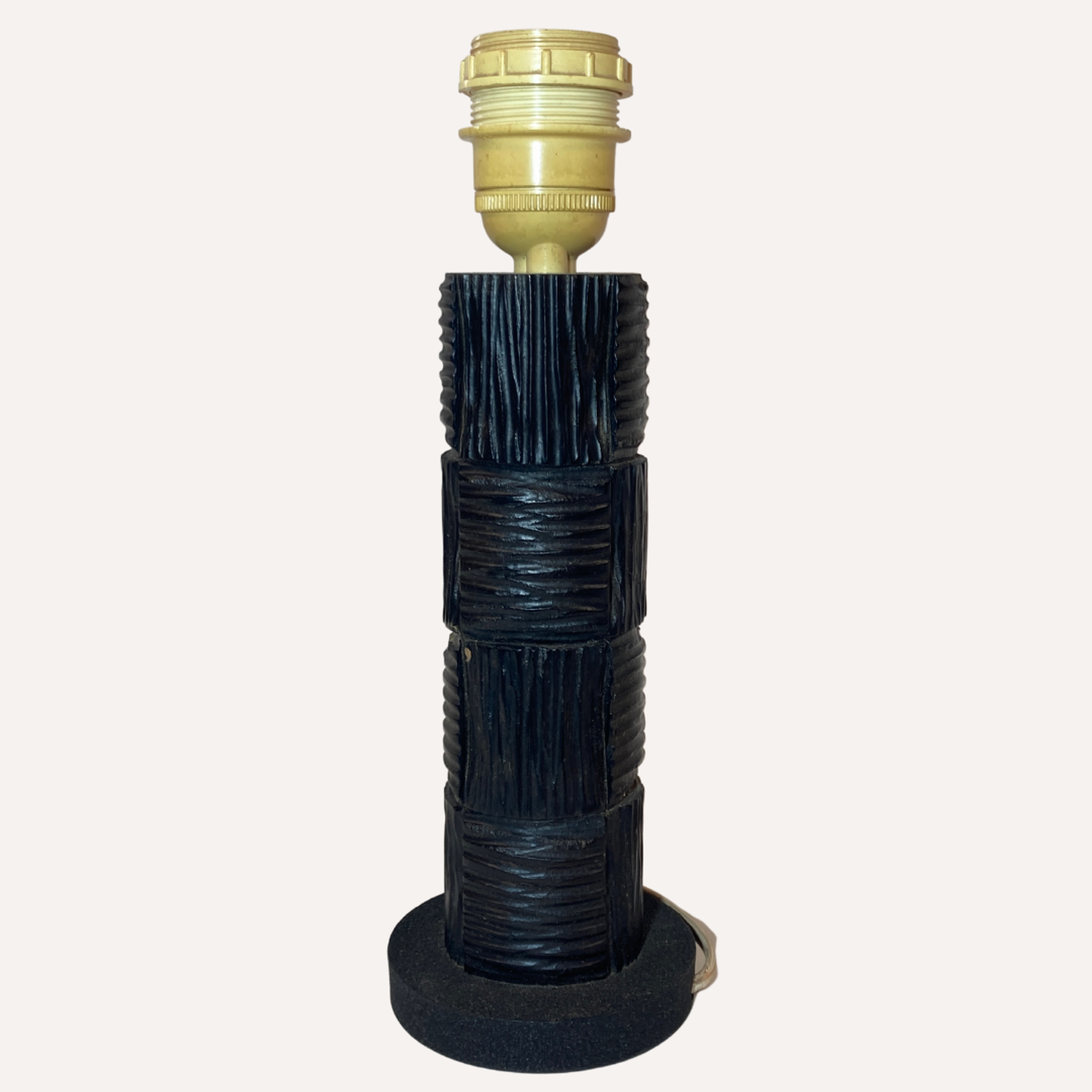 Midcentury brutalist bakelite table lamp, bouclé shade 1960s