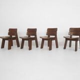 Set of four solid oak dining chairs, The Netherlands 1970's