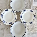 4 vintage mismatched deep plates blue white porcelain bistro butterflies