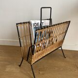 Rattan and wrought iron magazine holder