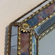 Miroir Octogonal à Facettes et Guirlandes de Laiton — Travail Français, Ver