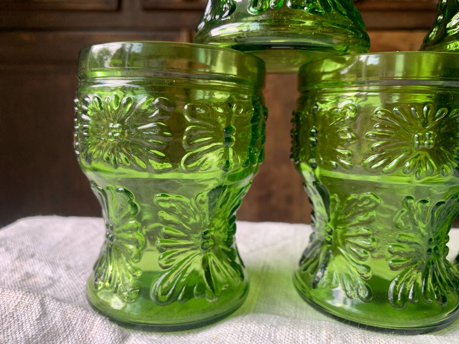 Green orangeade glasses, Italy, 1970s