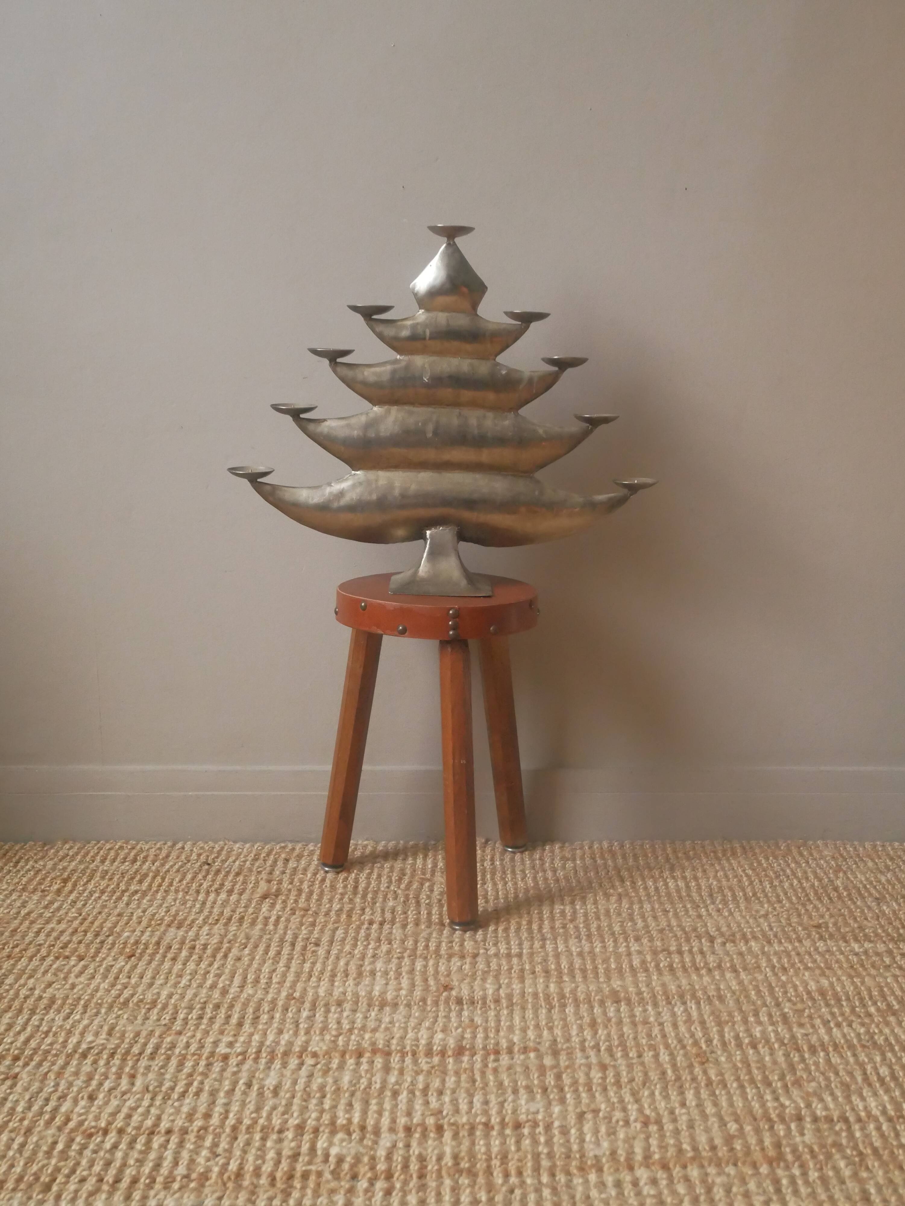 Aluminum candle holder handcrafted fir silver metal African art unique piece candlestick