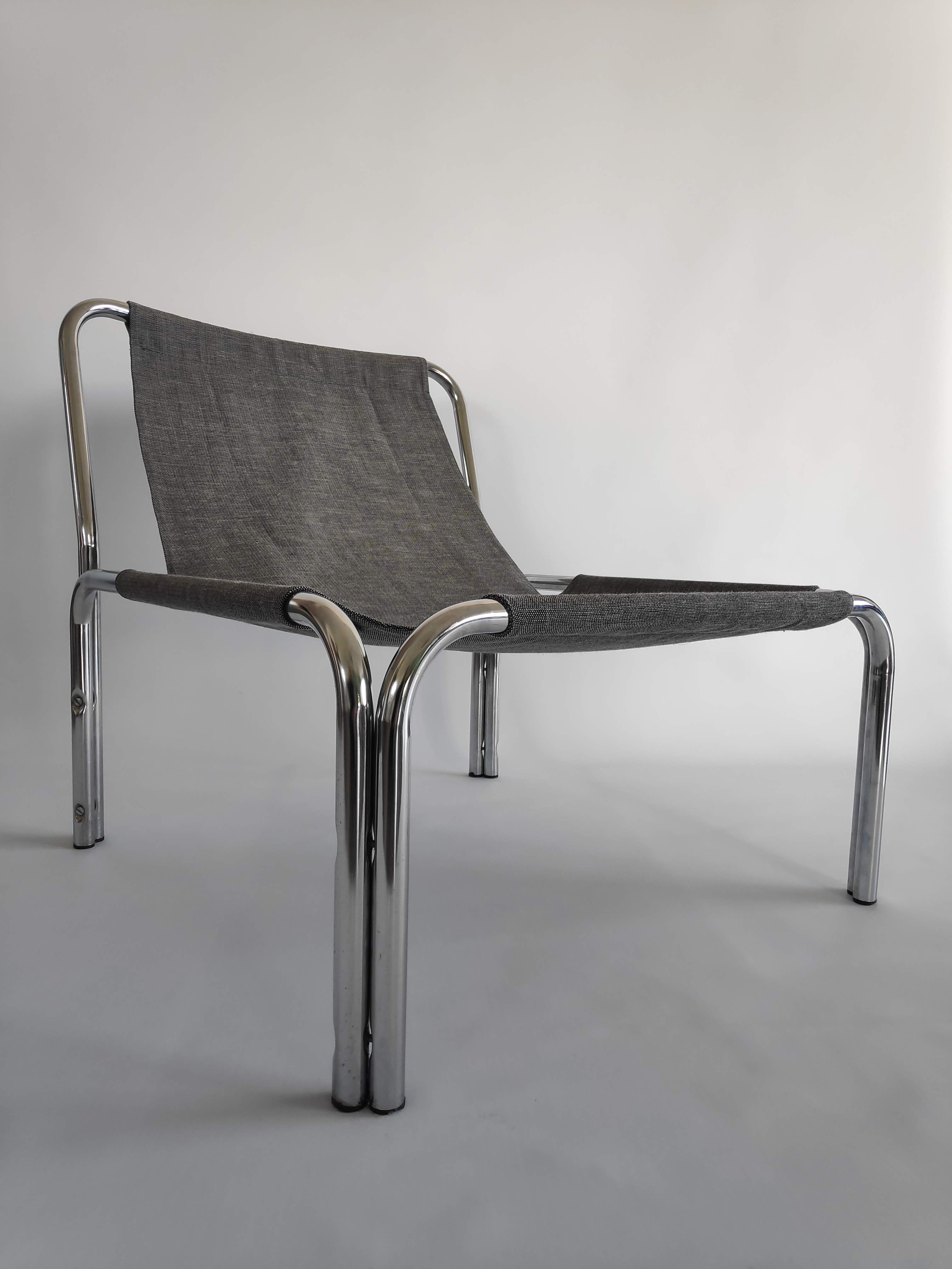 Armchair in chromed metal tubes and canvas from the years 70