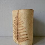 Ceramic vase decorated herbarium by Raymonde Leduc, Vallauris