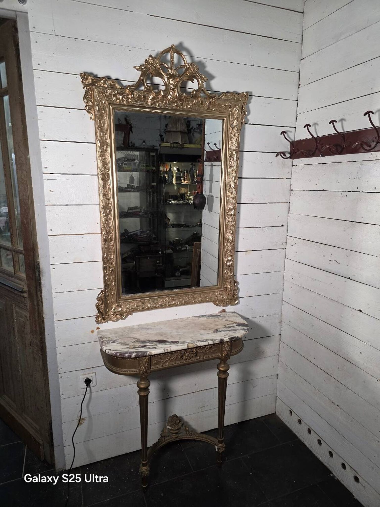 Antique Art Nouveau gilded mirror, 138cm