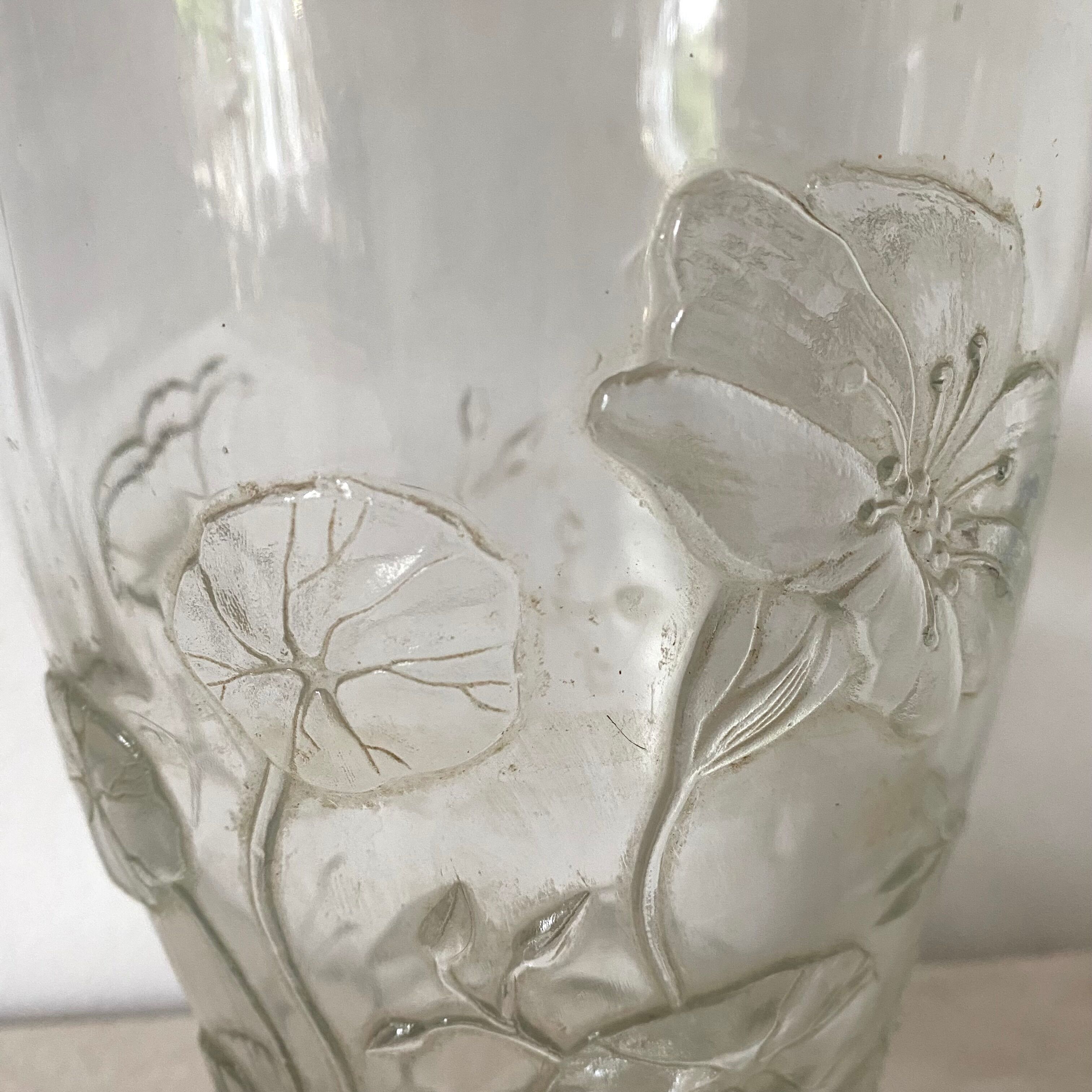 Antique glass vase with embossed nasturtiums