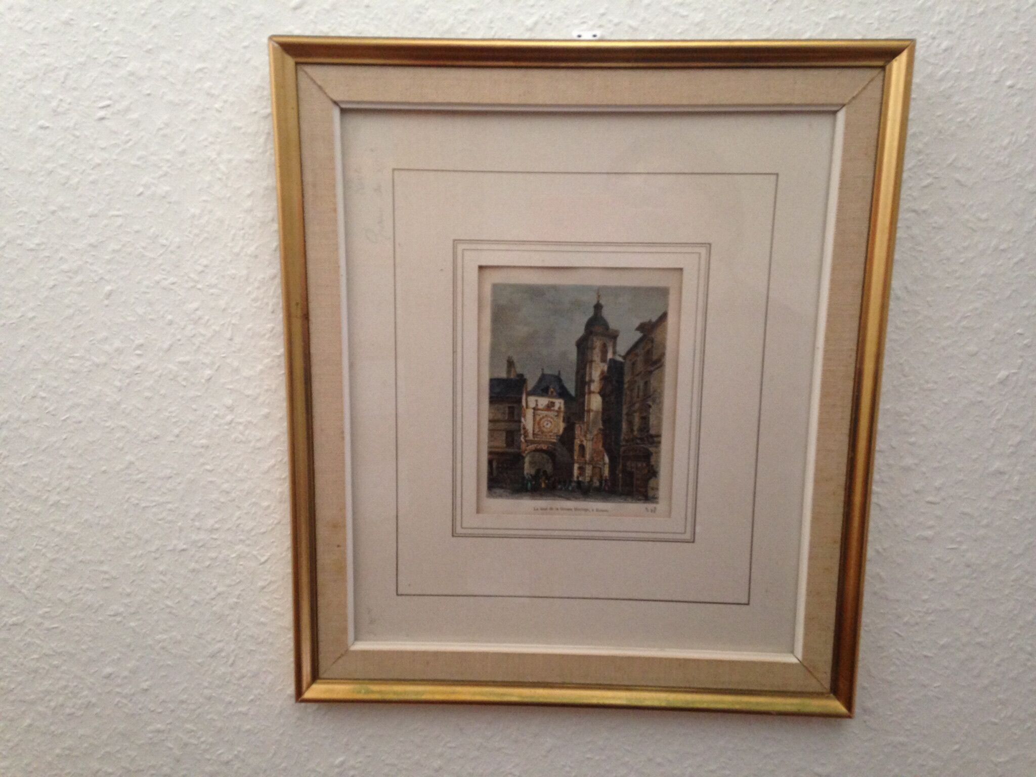 Engraving Rouen, Place de L'horloge