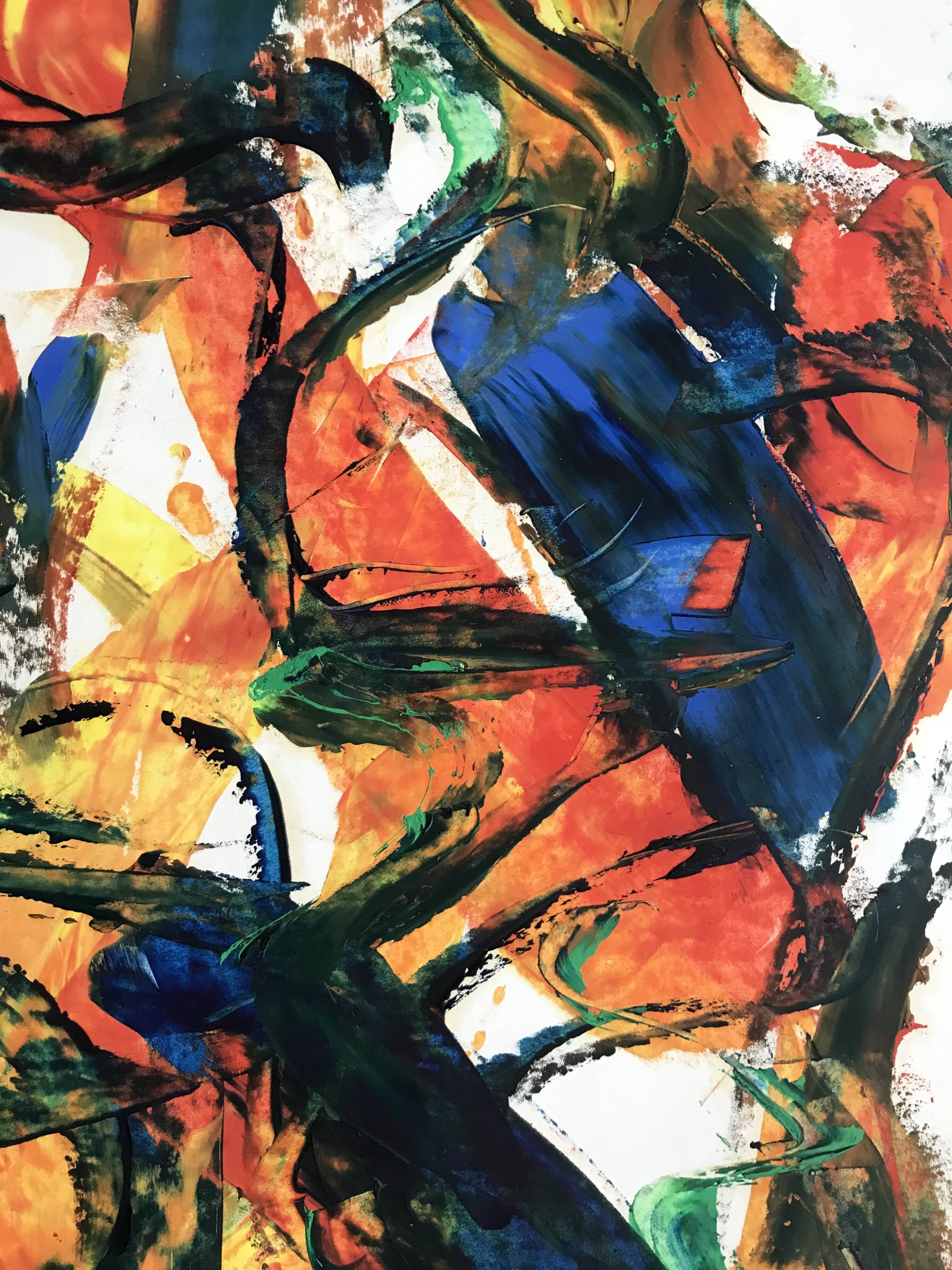 Composition abstraite orange et verte, gouache sur papier, 1989