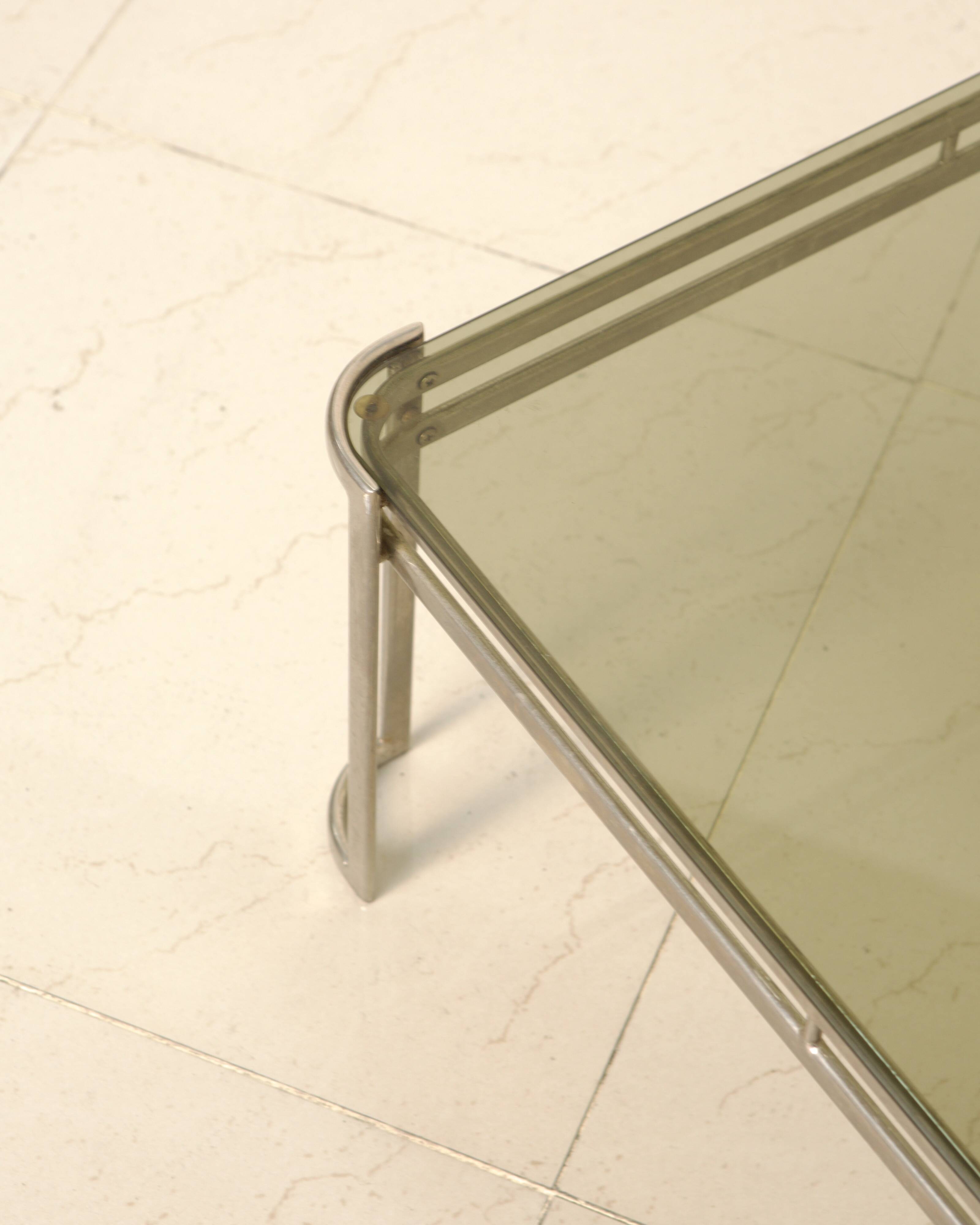 Italian coffee table in metal and brown smoked glass from the 60s