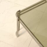 Italian coffee table in metal and brown smoked glass from the 60s