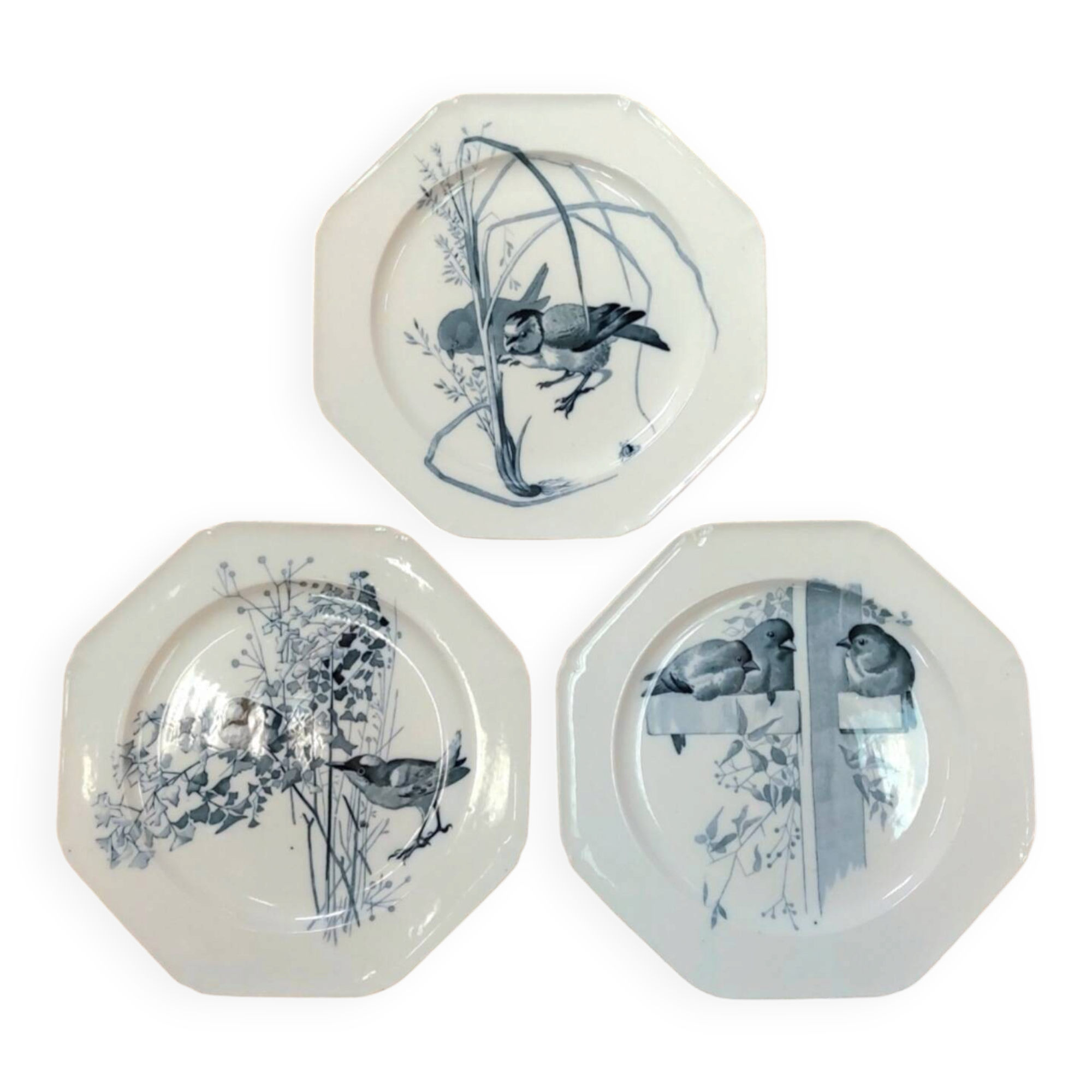 Three flat plates made of ironstone - English earthenware