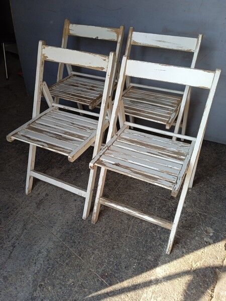 4 foldable chairs wood vintage epoch 1970