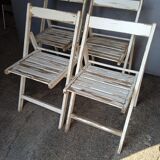 4 foldable chairs wood vintage epoch 1970