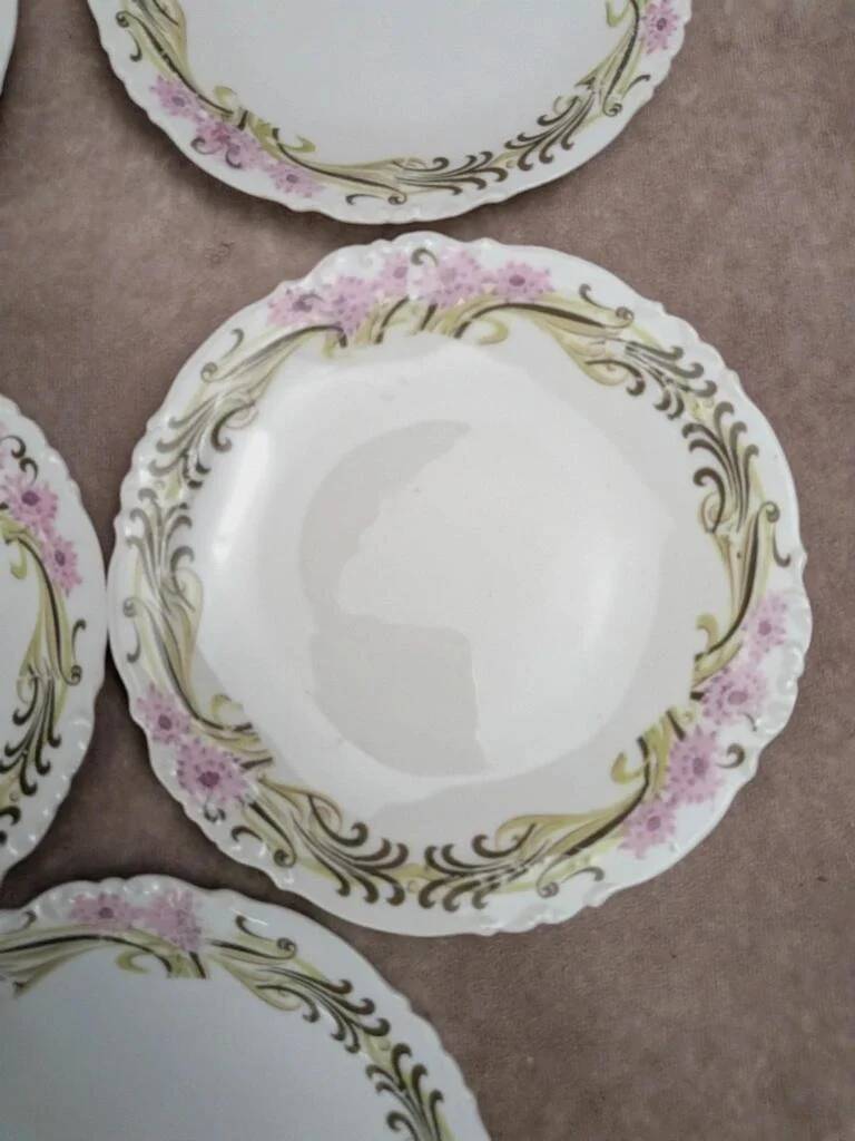 Set of 5 Limoges porcelain dessert plates in Art Nouveau style.