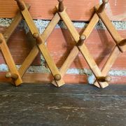 Vintage Wall-Mounted Extendable Coat Rack x10 Wooden Hooks