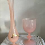 Pink opaline soliflore and bowl