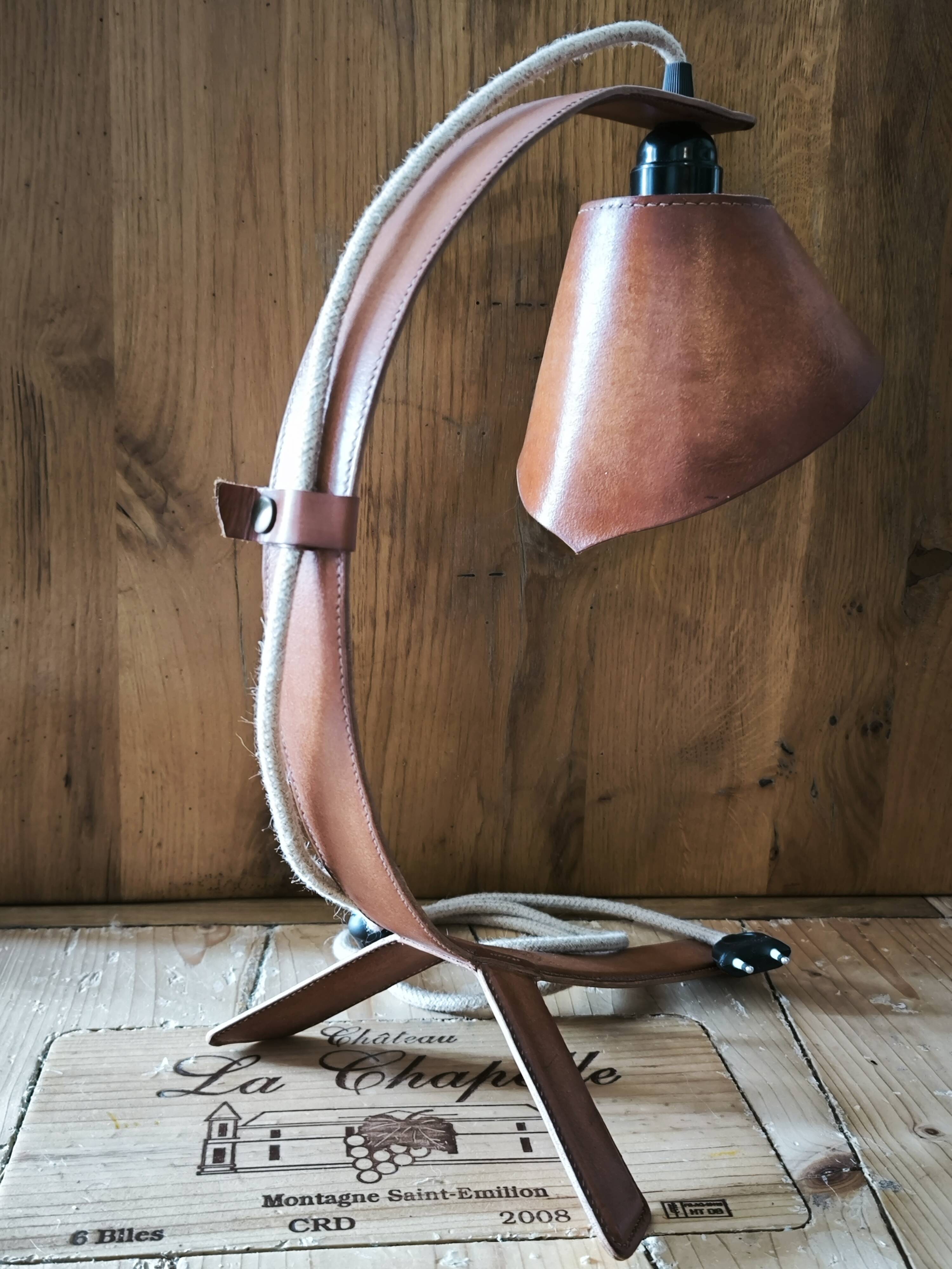 "Organic" Desk Lamp Cognac Italian Vegetable Leather & Aluminium