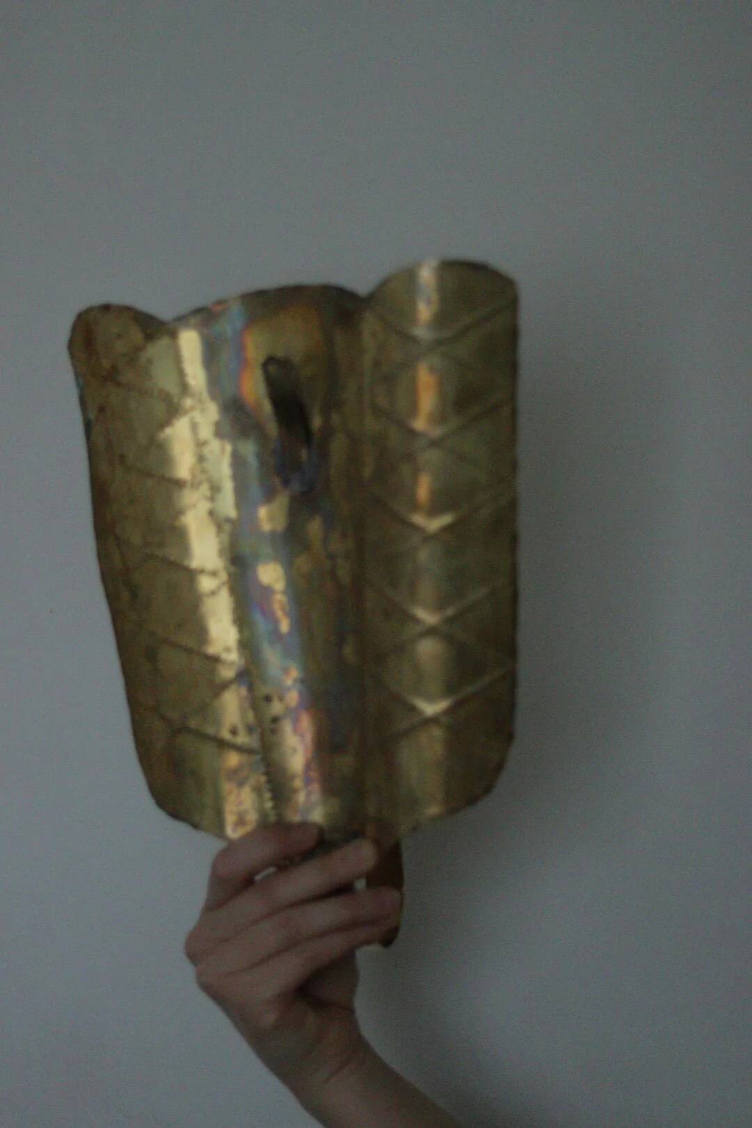Pair of mid-century Swedish brass shield shape sconces