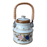 Old Great Mustard Pot with Ceramic Wicker Handle France