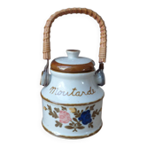 Old Great Mustard Pot with Ceramic Wicker Handle France