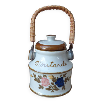 Old Great Mustard Pot with Ceramic Wicker Handle France