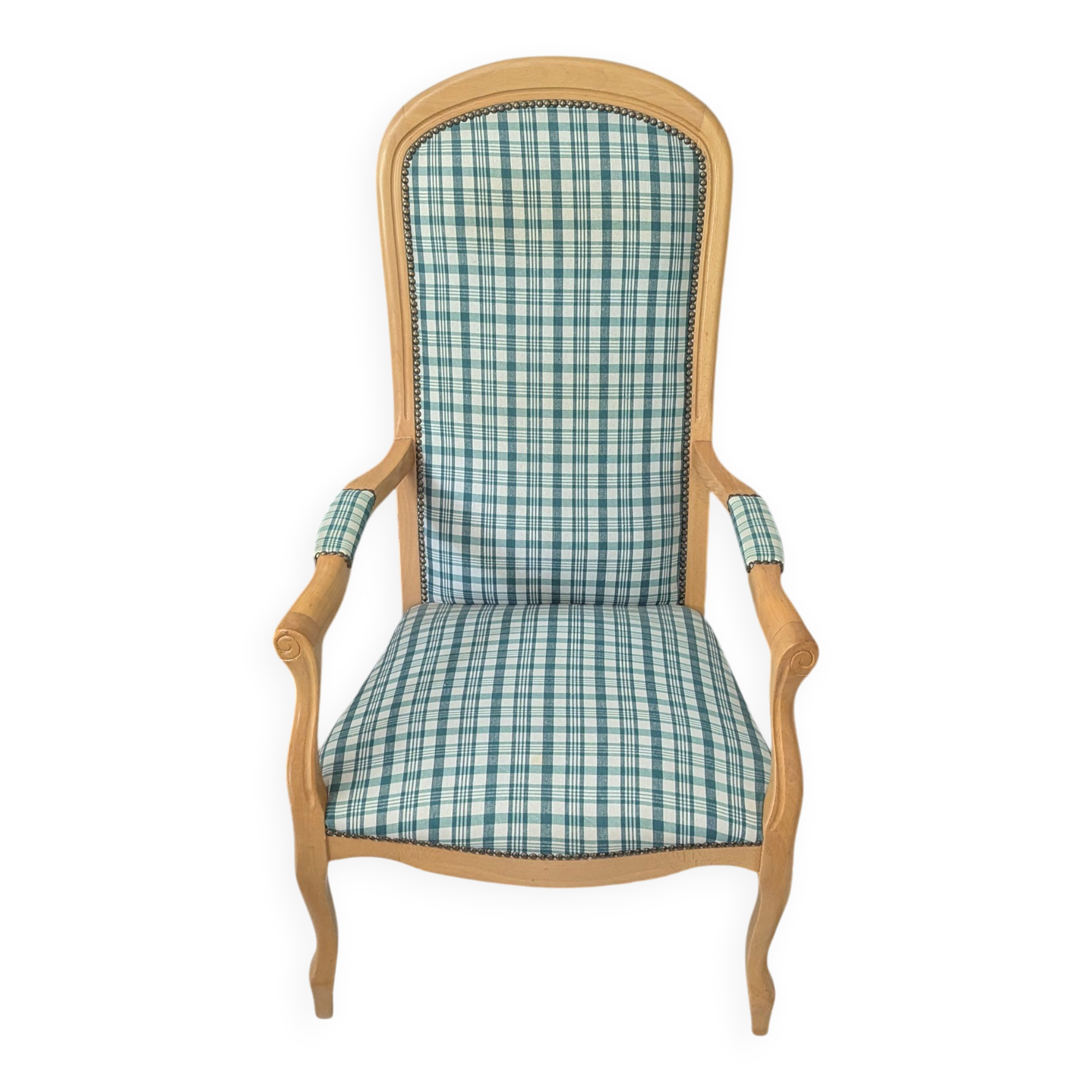 Fauteuil cabriolet / style Louis Philippe en parfait état – Tissu écossais