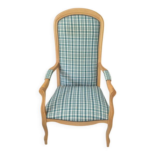 Fauteuil cabriolet / style Louis Philippe en parfait état – Tissu écossais