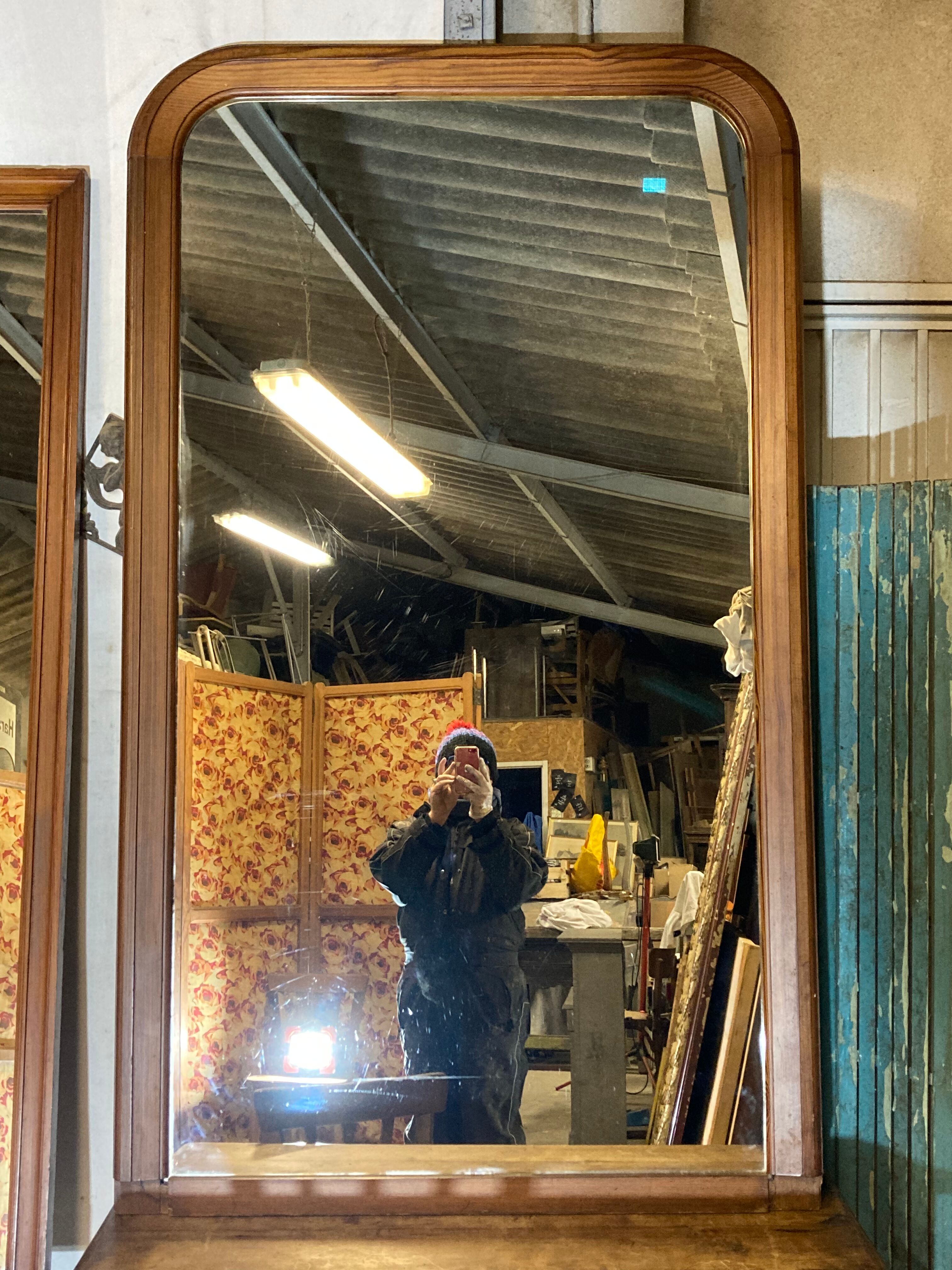 Large old mirror in pitchpin Louis-Philippe Style 100x170cm