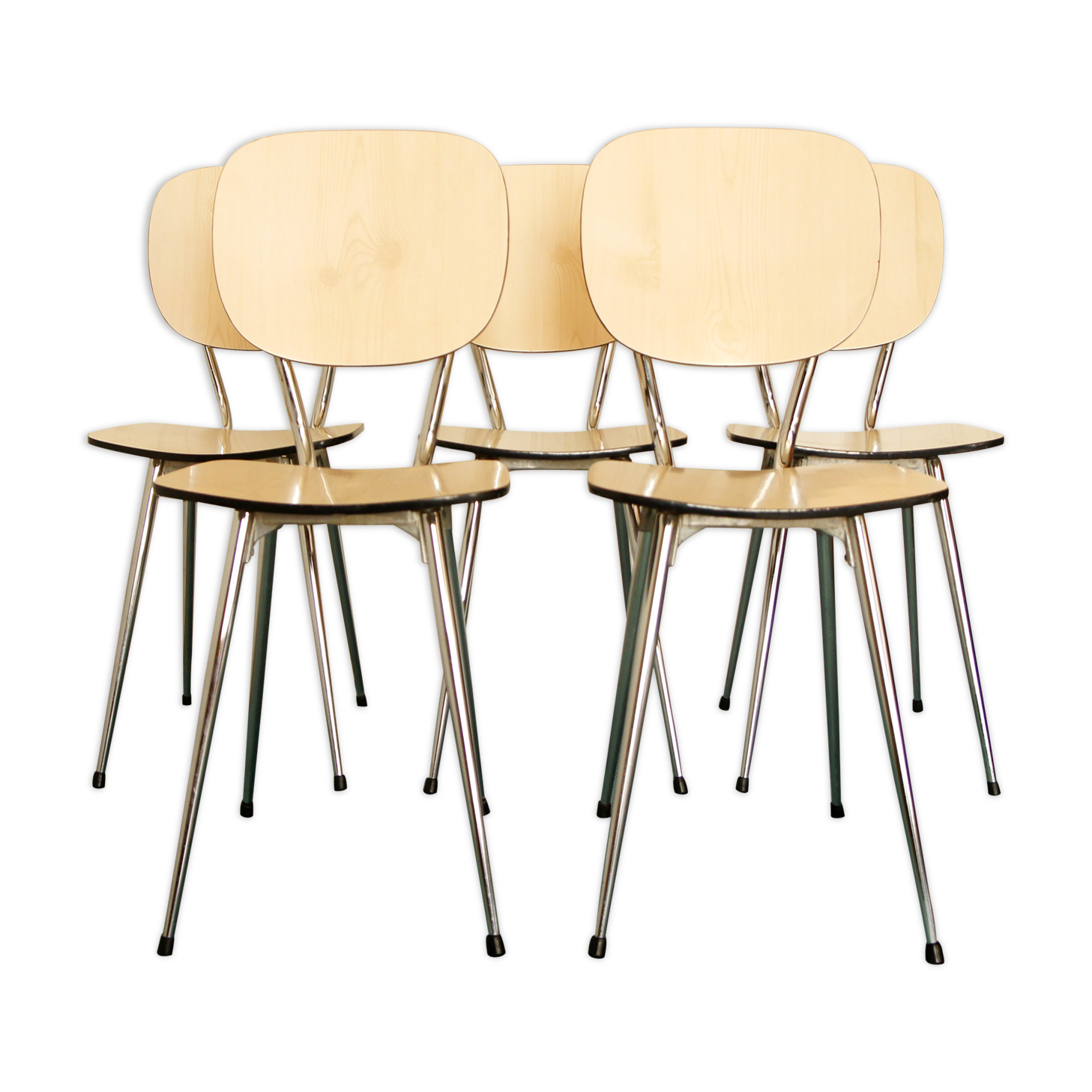 Set of 5 chairs in formica "tublac" print white birch wood