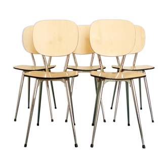 Set of 5 chairs in formica "tublac" print white birch wood
