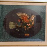 Original lithograph by Pierre-Henri Jacquot (1929-2009), Homage to Vaucanson, bird composition