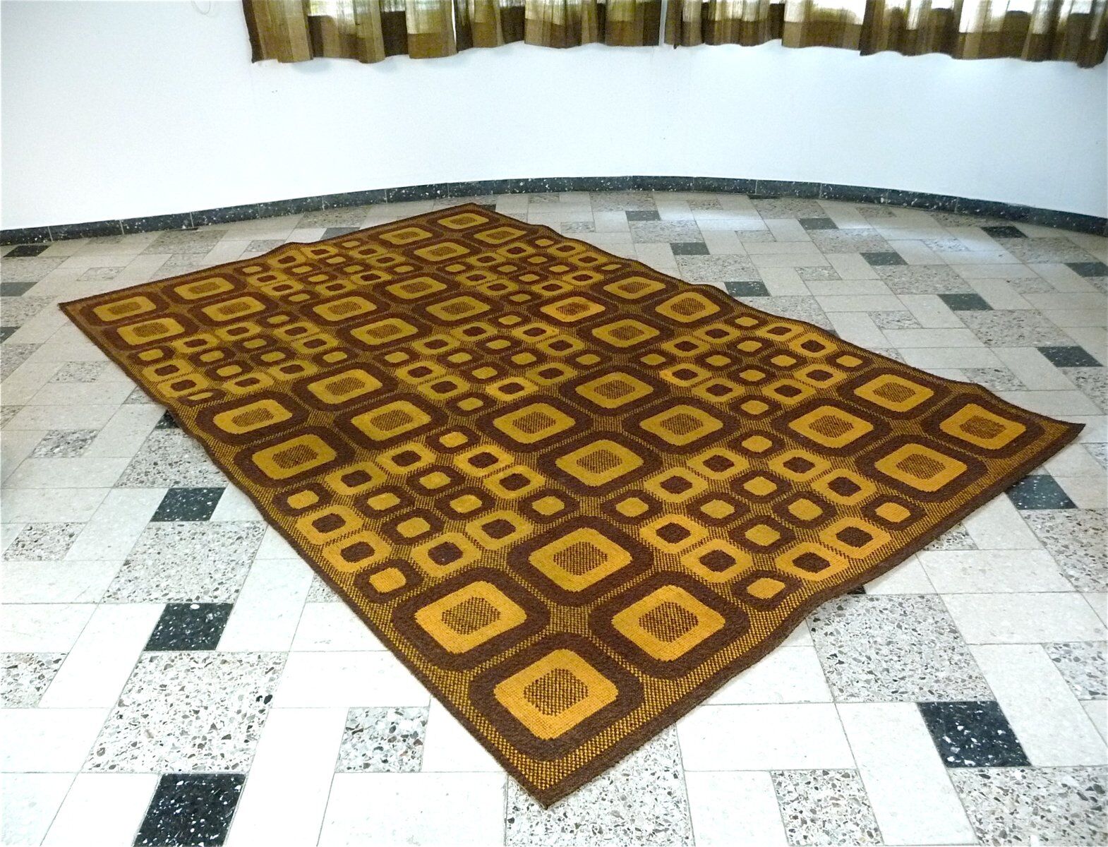 Modernist op-art rug with abstract graphic pattern by Magura, Germany 1960s