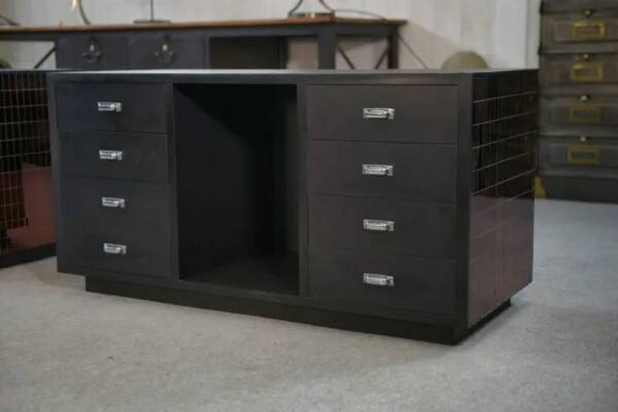 Set of 2 smoked mirrored dressing tables/jewelry counters with drawers 1970s