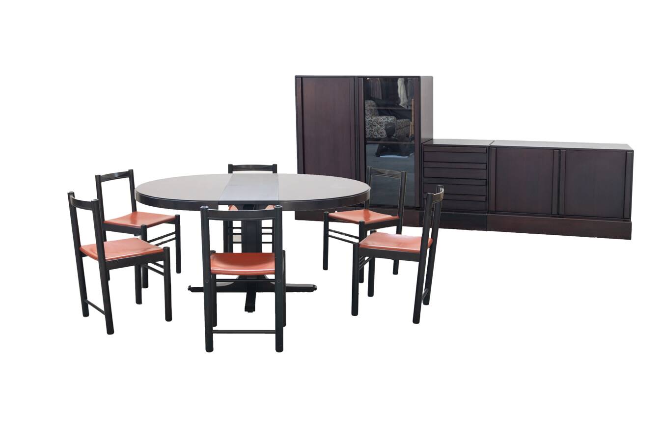 Table and 6 chairs mod. ibisco, 70's/80's