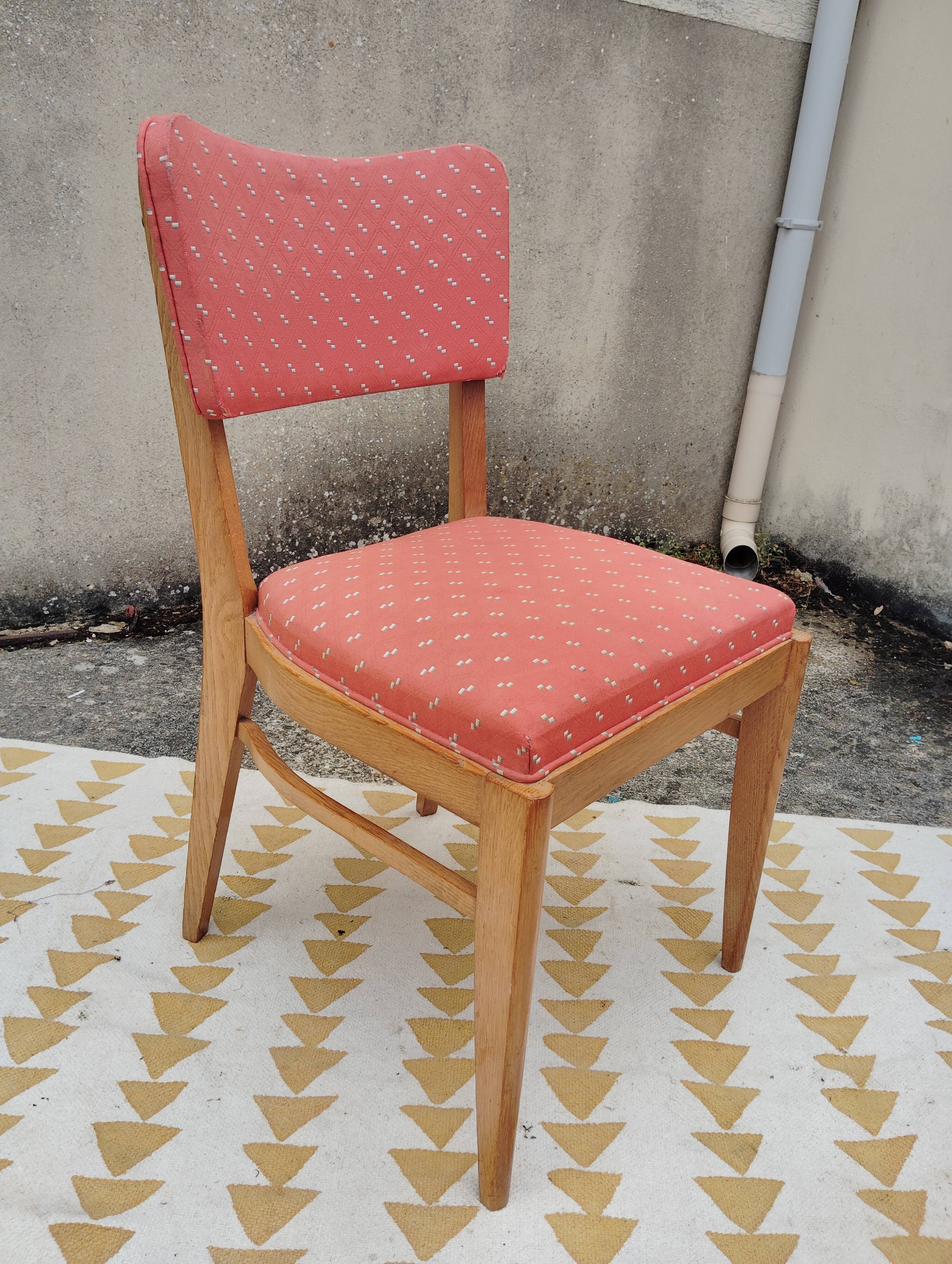 Set 6 chaises vintage structure chêne assise et dossier rouges