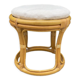 Rattan pouf with refurbished cushion