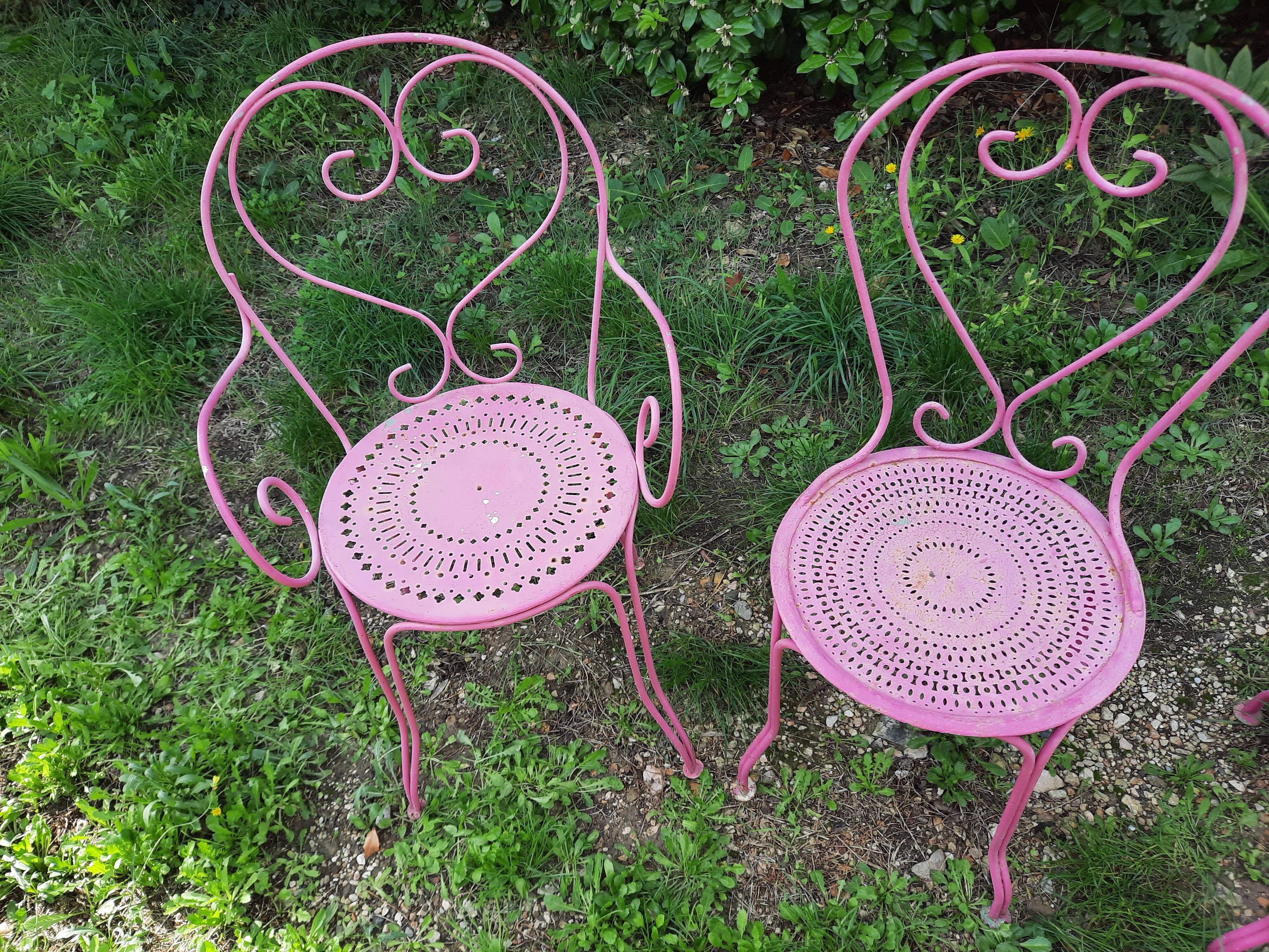 Set of 2 armchairs + 2 Fermob chairs in antique wrought iron