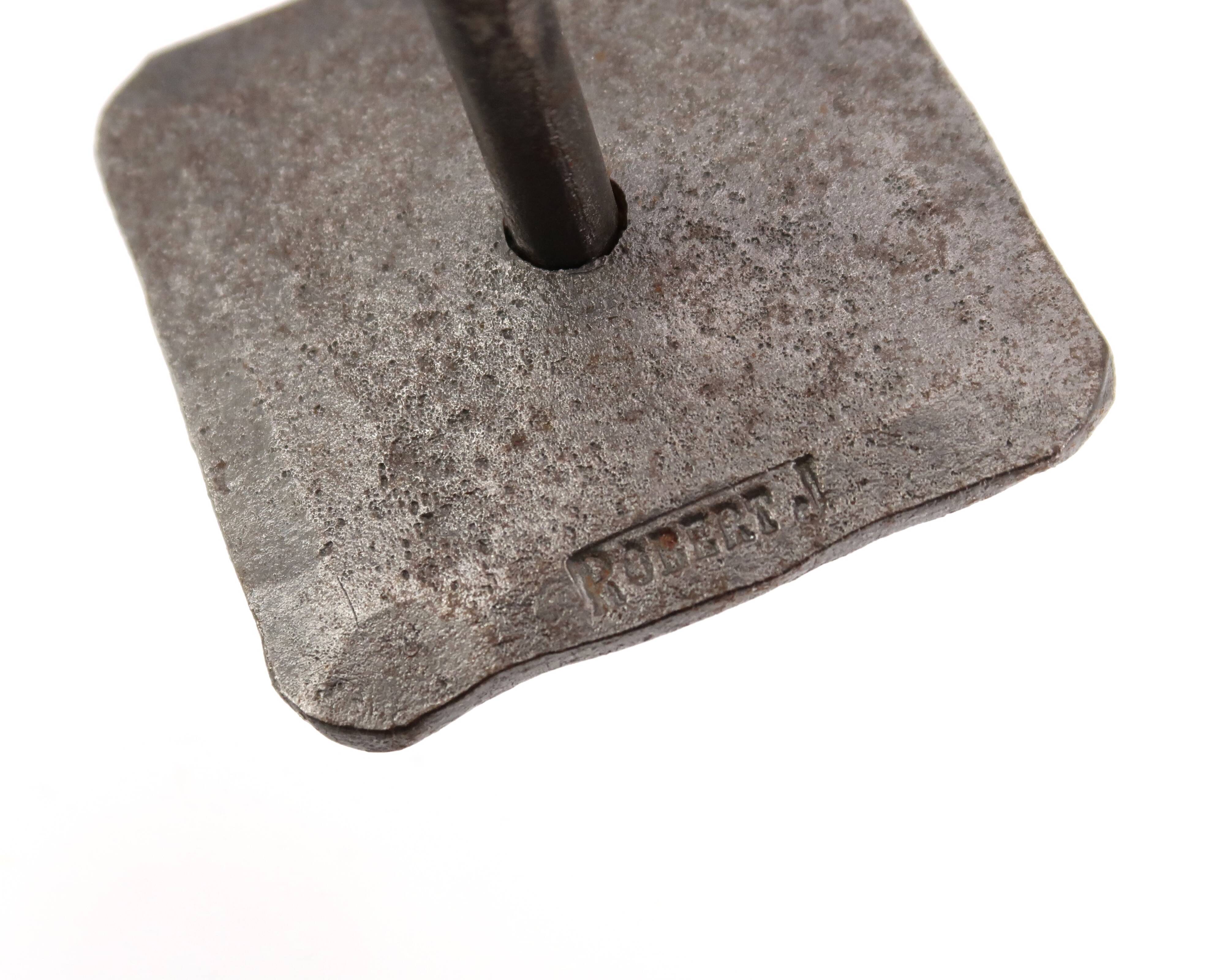 Modernist steel candle holder signed Robert J, 1970s