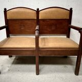 Art Deco two-seater bench in solid mahogany, 20th century.