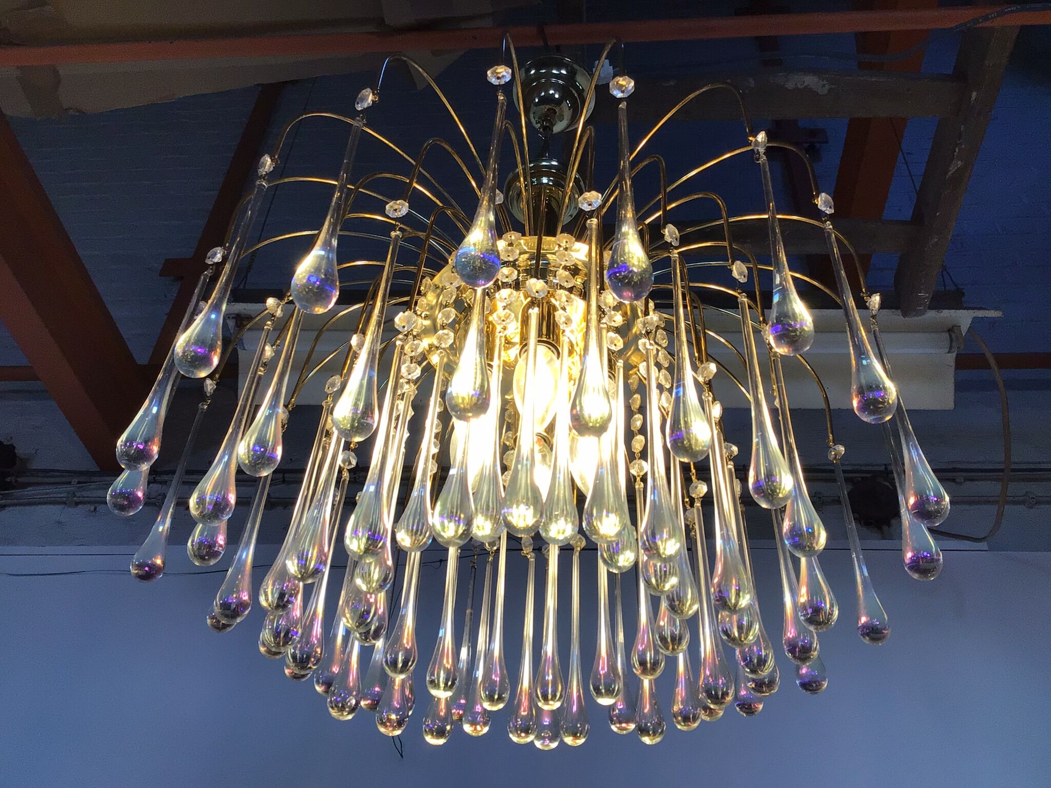 Mid-century waterfall hanging lamp with glass drops