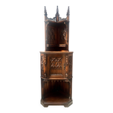 Gothic-style corner cabinet in solid oak, 20th century.