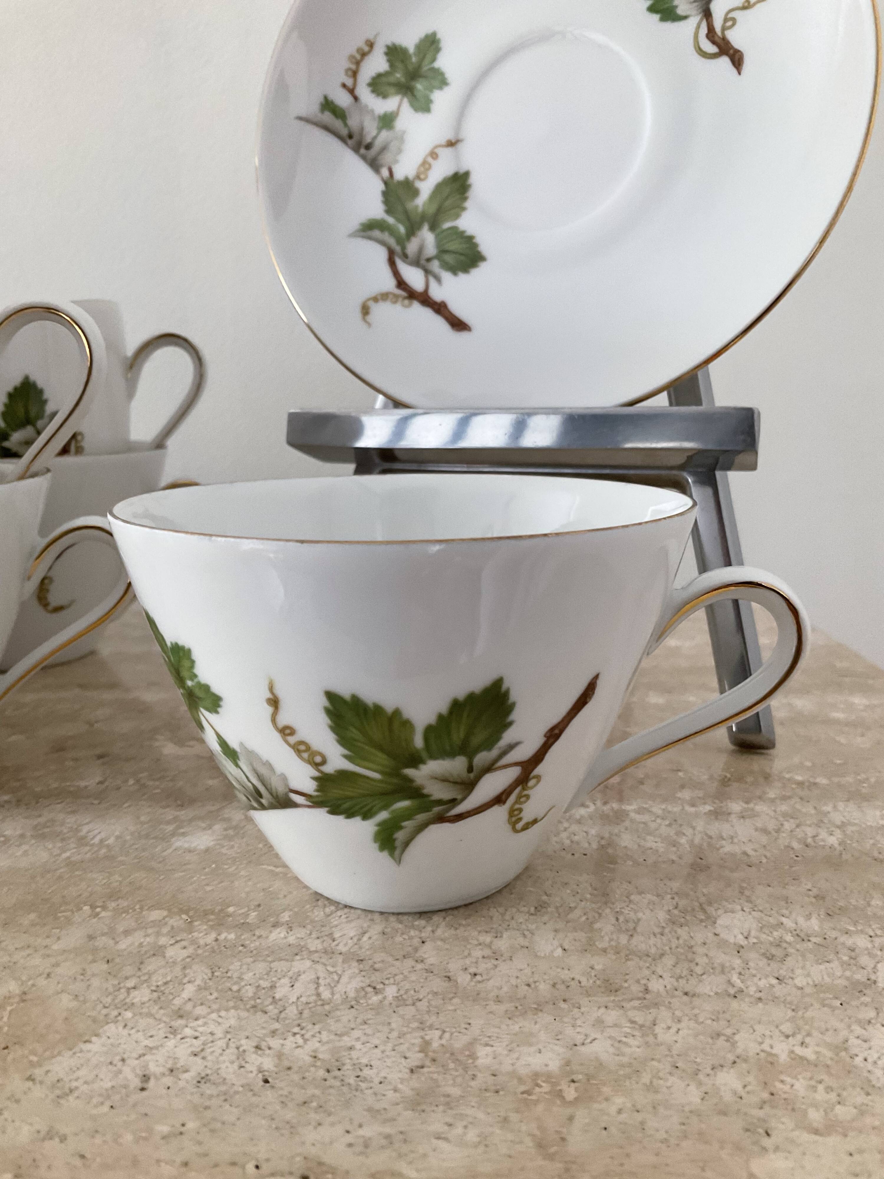 Vintage porcelain herbarium service 6 cups with plates