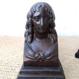 Pair of bust fireplace andirons Louise de La Vallière XIX