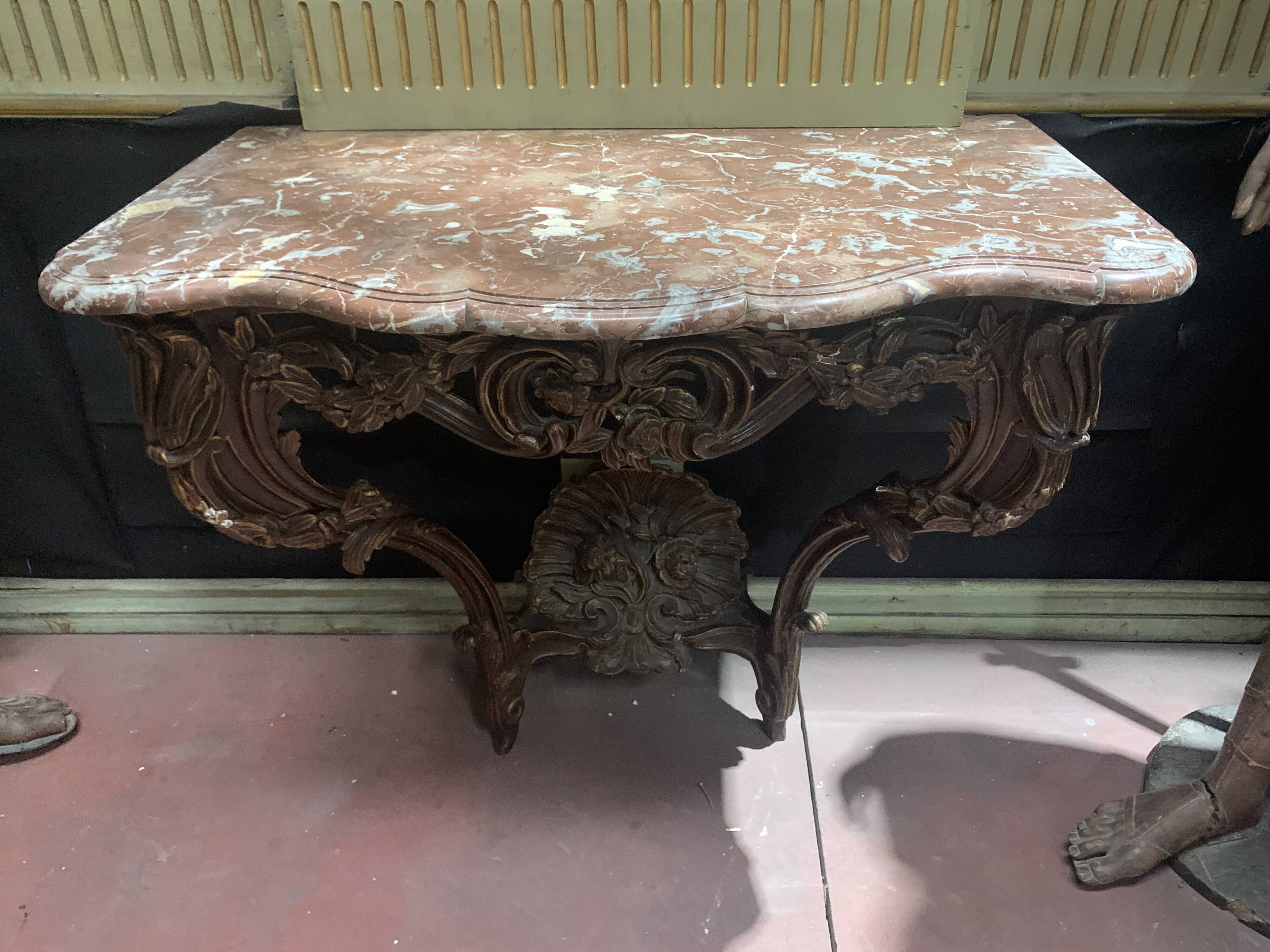 Louis XV console in carved and patinated wood, 18th century period