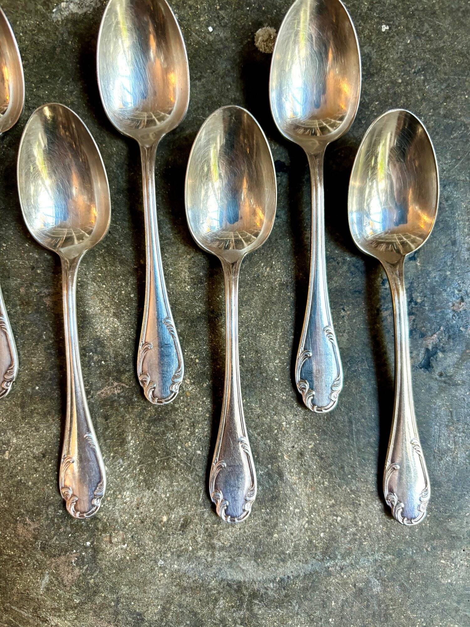 6 small silver metal spoons