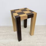 Vintage solid wooden side table chess style , 1970s