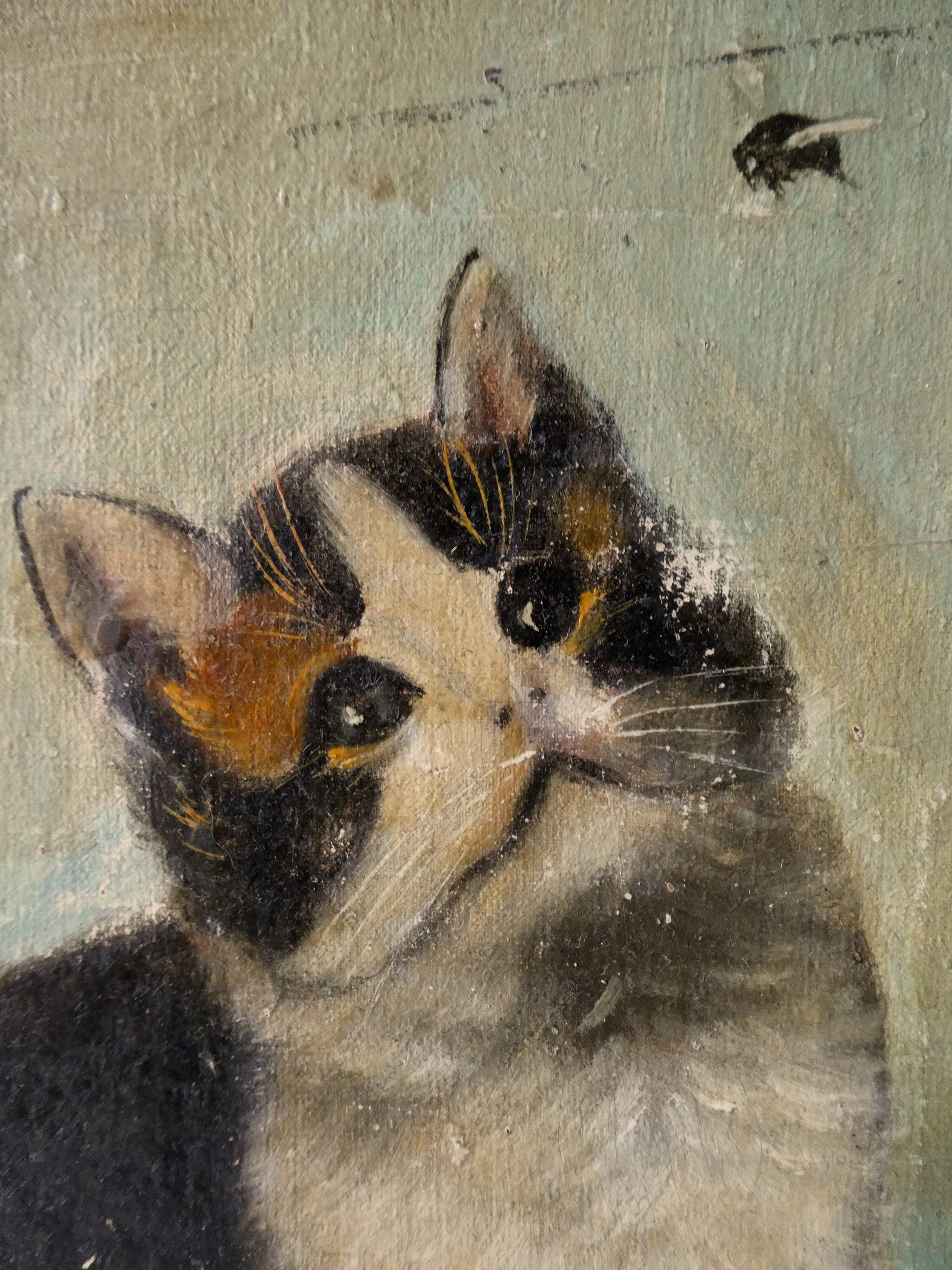 Oil on canvas "cat and fly", 1940s