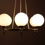 Brass and opal glass chandelier