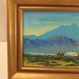 Mongolia landscape painting signed frame
